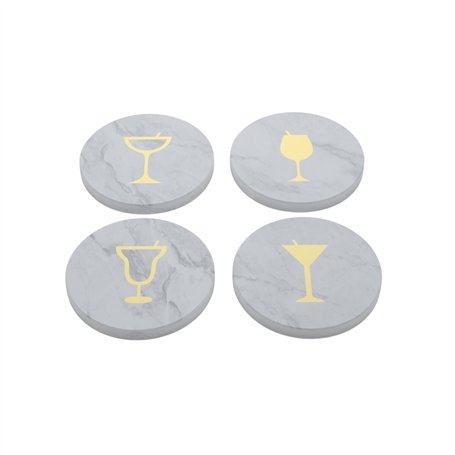 Dessous de verres Home ESPRIT Blanc Naturel Laiton Marbre 10 x 10 x 1 cm (2 Unités) (4 Unités)