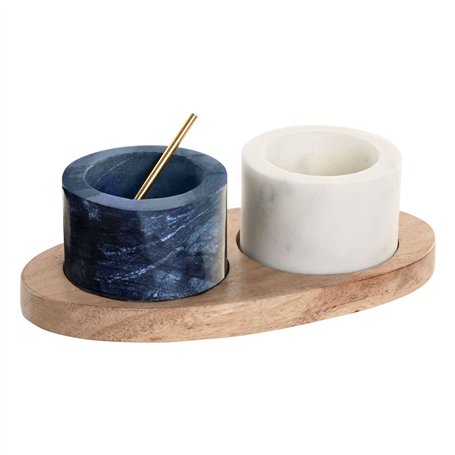 Salière et Poivrière Home ESPRIT Blanc Noir Naturel Acier inoxydable Acacia 20 X 10 X 7