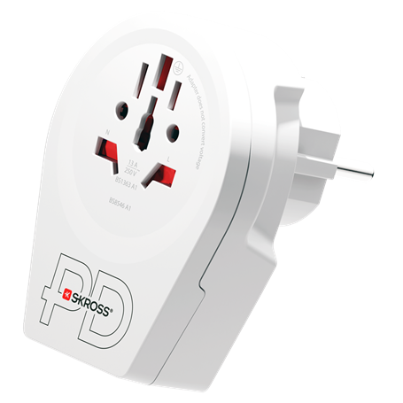 Adaptateur voyage USB A + USB C PD Monde vers Europe 2/3 poles Blanc Skross