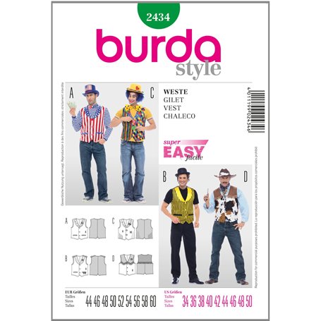 Burda B2434 Patron de Couture Gilet 19 x 13 cm