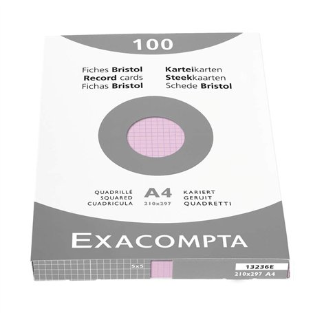 Exacompta - Réf. 13236E - Étui de 100 fiches bristol quadrillées 5x5 non perforées - format 210 x 297 mm - compatibles avec impr