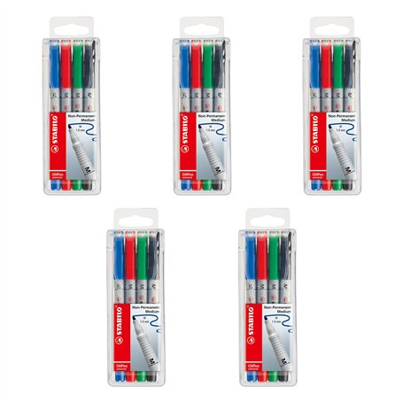 STABILO OHPen - Marqueur - Lot x 5 pochettes x 4 stylos marqueurs encre non-permanente - pointe médium 1 mm