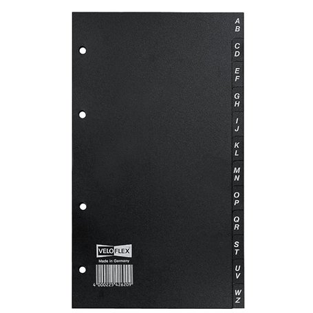VELOFLEX 4262000 Intercalaires DIN A5 en PVC rigide pour cartes de visite et répertoire téléphonique 12 pièces A-Z Noir
