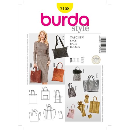 Burda B7158 Patron de Couture Sacs 19 x 13 cm