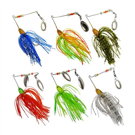 Lot de 6 PCS Leurre de pêche spinnerbaits Cuillère en métal pour appât Pike Basse Swimbait