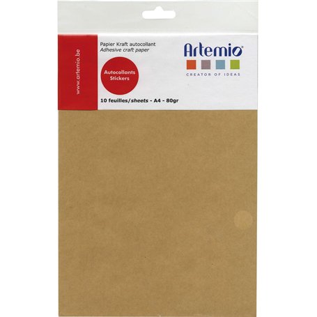 Artemio 13020035 Set de 10 Feuilles de Papier Adhésives A4 Kraft Papier Multicolore 21 x 0