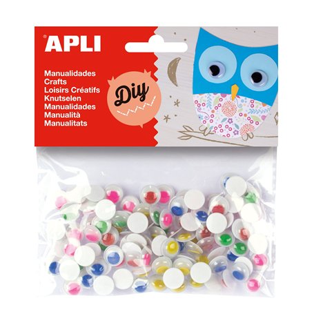 Apli 13266 - Yeux mobiles adhésifs ronds avec pupilles colorées -100 unités Multicolore ø 10 mm