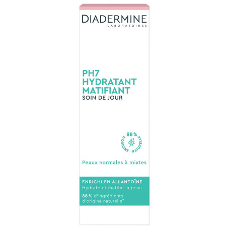 Diadermine - Crème de Jour Visage PH7 - Soin de Jour Hydratant Matifiant - Peau normales à mixtes - 88% d'ingrédients d'origine