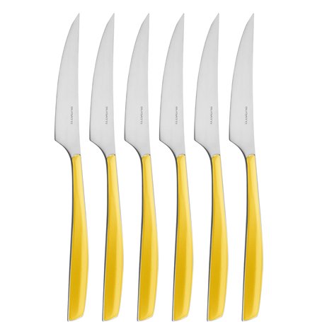 BUGATTI GL6U-021F06/6 Glamour Ménagère de 6 Pièces Couteau Dessert SAN/Acier Jaune 16 x 26 x 3 cm