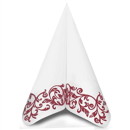 Rob Bordo Lot de 50 serviettes de table pliées avec ornement Rouge foncé 40 x 40 cm