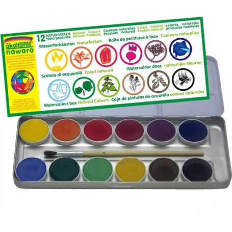 Aurich ÖkoNORM Nawaro Boîte de peinture aquarelle 12 tablettes dans un étui en métal