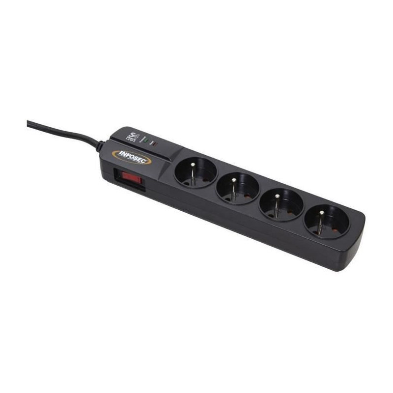 Rallonge 4 prises Schuko avec interrupteur Infosec S4 Black Line II Noir