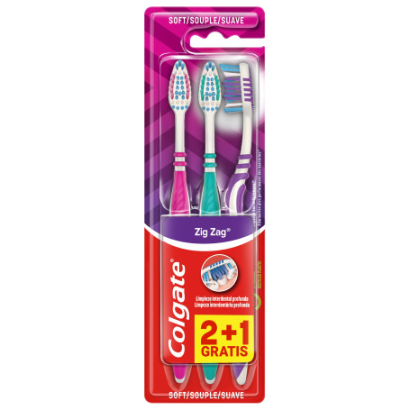 Colgate Zig Zag Lot de 3 brosses à dent Souple
