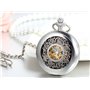 JewelryWe Montre de Poche Gousset Squelette Mécanique Manuel Rayure Fleur Ciselée Chiffre Romain Pendentif Collier Alliage pour