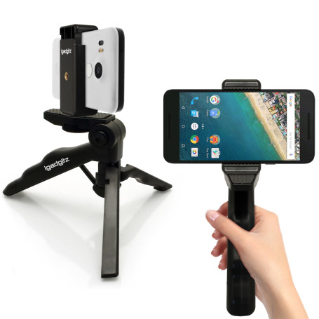 iGadgitz U4359-KIT Stabilisateur de poignée de pistolet 2 en 1 et mini trépied léger sur support de table avec support de téléph
