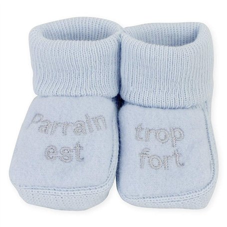 KINOUSSES - Chaussons Bébé - Brodés "Parrain est trop fort" - 0-3 Mois - Bleu/Argent