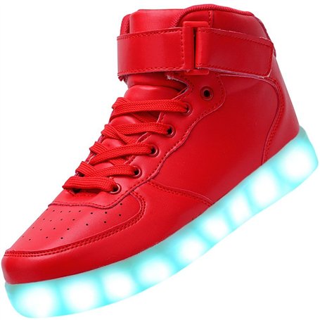 PADGENE Chaussures de Sport Montantes à LED Clignotantes Femme/Homme Rechargeables par USB (Rouge