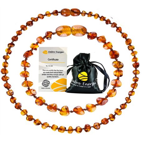 Collier unisex Ambre 33cm.+Bracelet 14cm.- 100% Plus Haute Qualité Certifié l'Ambre la Baltique Authentique Collier Perles de Pl