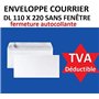 lot de 250 petites enveloppes courrier DL 110 x 220 mm SANS FENÊTRE - papier velin blanc 80g/m² format 110x220 mm une enveloppe