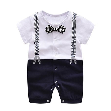Ding-dong Baby Boy Summer Cotton Gentleman Bowtie Romper(Navy