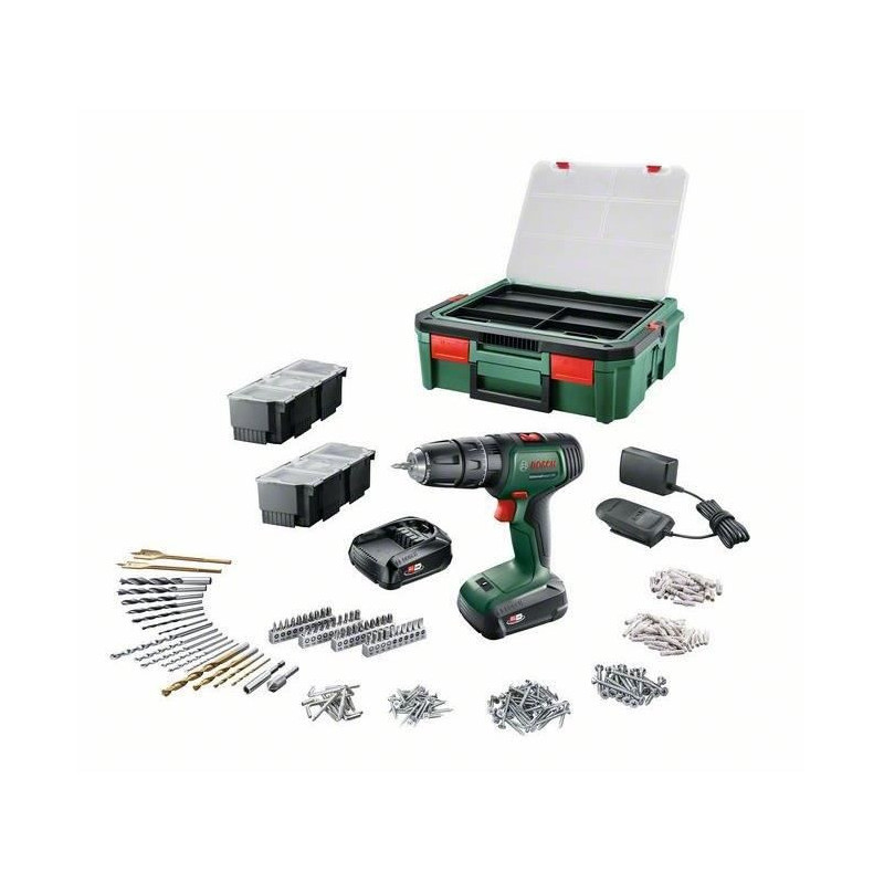 Perceuse-Visseuse Bosch - UniversalDrill 18 (Livrée avec 2 batteries 1,5 Ah, SystemeBox, 241 accessoires) - PowerForAll