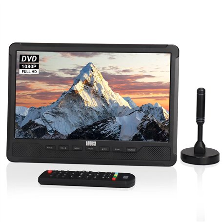 August DA383 - TV Portable 10” avec Lecteur DVD Intégré - Enregistrement TV TNT HD DVB-T2 avec Batterie Rechargeable