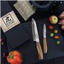 Wusaki Damas 10Cr Coffret de 2 couteaux de cuisine : santoku + couteau d'office - Lames damassées et manches en bois d'olivier