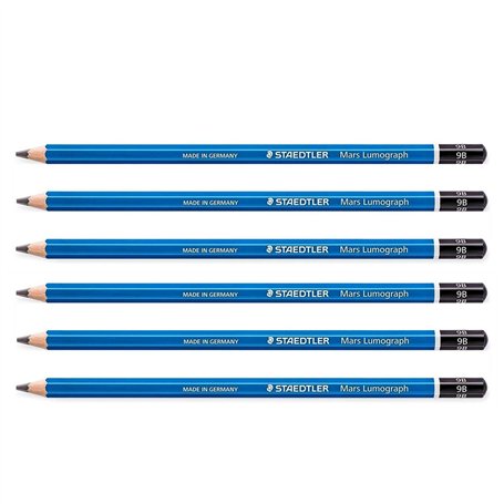 STAEDTLER Lot de 6 Crayons Papier Mars Lumograph 100 Mine 2 mm Bleu 9B