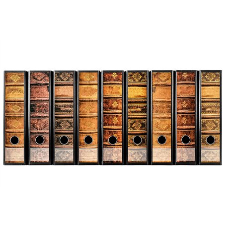 codiarts. Etiquettes à design pour 9 classeurs A4 à dos large - Motif : livres anciens reliés en cuir/livres anciens - Vintage -