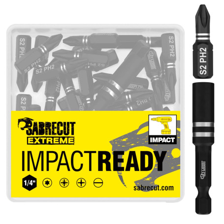 21 x SabreCut SCPA25_21PH 25 mm PH2 Jeu d'embouts de tournevis à percussion Phillips No.2 Heavy Duty avec porte-embout et boîte