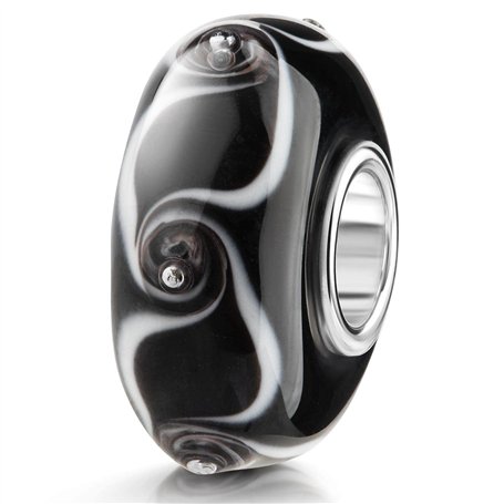 Perle en verre de Murano Materia #46 - Motif 3D - En argent 925 - Noire - Pour bracelet à perles