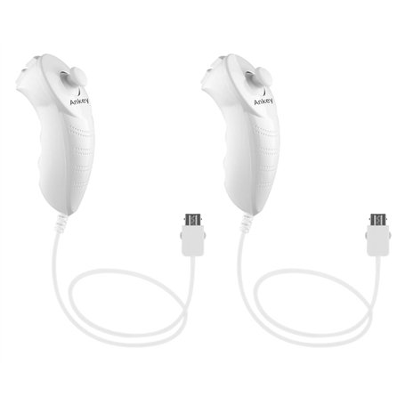 2 Packs Nunchuk Nunchuck contrôleur de Jeu Vidéo à Distance pour Nintendo Wii Console Wii U Blanc