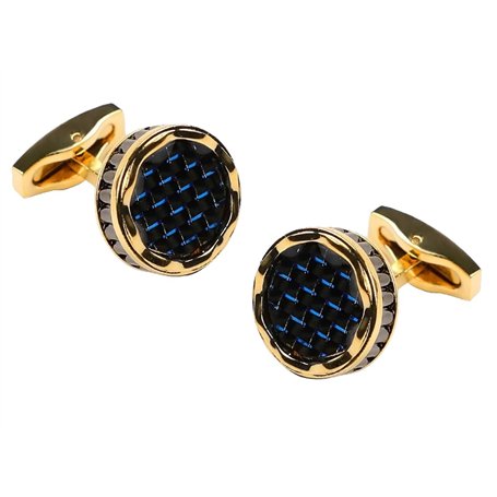 Fontee® 1 Paire Haute Qualité Chemise Français Bleu Fibre de Carbone Fibre Époxy Boutons de Manchette pour Hommes Classique Bout