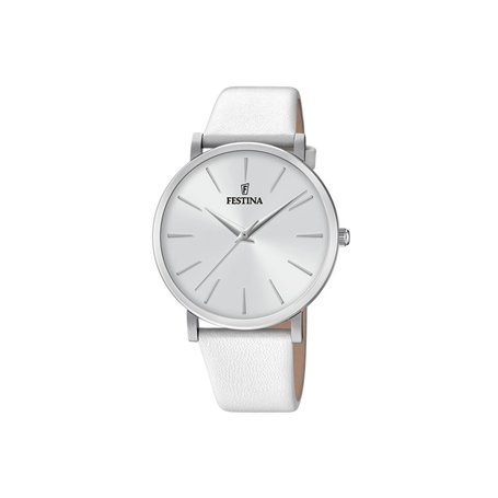 Montre FESTINA pour Femme F20371/1 Boyfriend Boîtier en Acier Inoxydable Gris Bracelet en Cuir Blanc