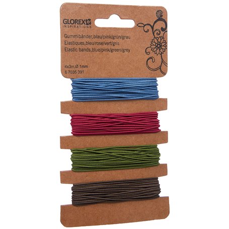 Glorex GmbH Élastiques 4 x 3 m - Ø 1 mm - Bleu/rose/vert/gris