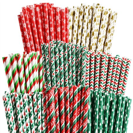 ALINK Lot de 200 pailles en papier biodégradables recyclables colorées pour Noël