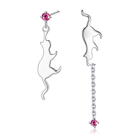 VIKI LYNN Boucles d’oreilles pendantes chat mignon boucle d’oreille clou en argent fin 925 et zircon rouge cadeau noël anniversa