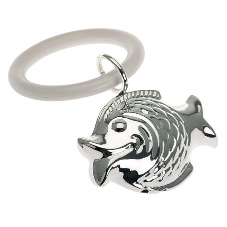 H.Bauer jun. Hochet pour bébé plaqué argent - Motif poisson - Hochet manuel avec hochet ou anneau de dentition pour les enfants