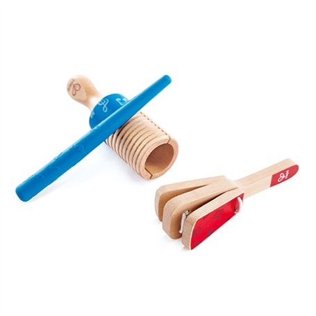 Hape - Duo de Percussion en Bois : Cliquette et Güiro avec Baguette - Jouet Enfant en Bois dès 12 mois - Instrument de Musique p
