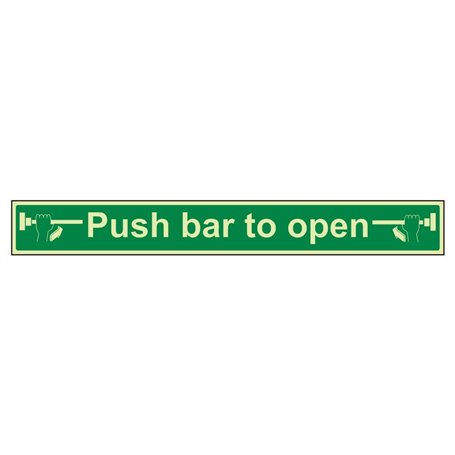 Vsafety Plaque de porte autocollante en vinyle avec inscription « Glow In The Dark Push Bar to Open » 600 mm x 75 mm