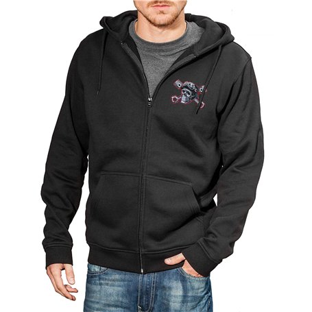 Sweat à Capuche Zippé : Speed Junkies avec Broderie Crâne - Cadeau pour Bikeur-s/Moto/Blouson Homme/Hoody/Hoodie/Chopper/Hooded-