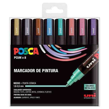 Posca UNI Lot PC 5M Metal - Lot de 8 marqueurs