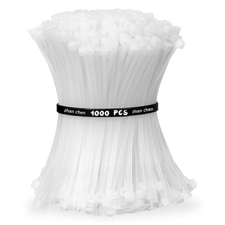 Collier Rilsan Zip Ties 100mm x 3mm Attaches Câble Résistant aux UV et à la Chaleur Blanche Lot de 1000 Pièces