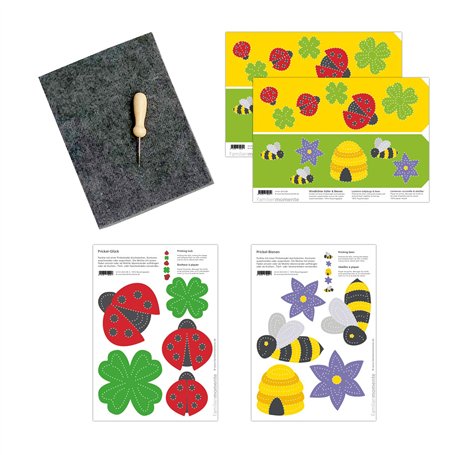 Familienmomente kit de piquage avec 4 cartes de poinçonnage DIN A5 abeilles et coccinelles (photophores et mobiles
