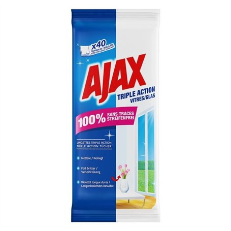 AJAX - Ajax Lingettes Triple Action Nettoyant Vitres 40 Lingettes - Lot De 4