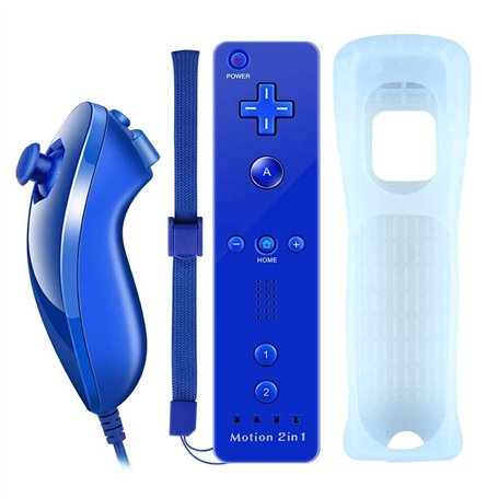 COOLEAD 2 en 1 Motion Plus Remote Game Controller et Nunchuk Controller pour Wii et Wii U avec étui en silicone et dragonne bleu
