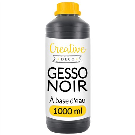 Creative Deco Additif Gesso Acrylique Noir | 1L | Sous-Couche | Apprêt et Préparation Liquide de la Peinture Acrylique | Couvert