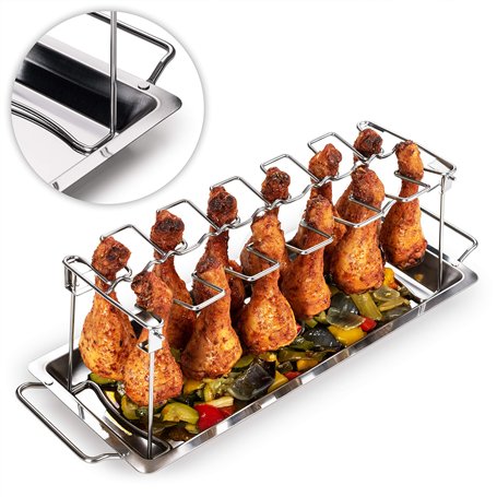 Blumtal Support Poulet - Support Cuisse De Poulet – Support Poulet Barbecue - Acier Inoxydable Robuste pour 12 Cuisses de Poulet