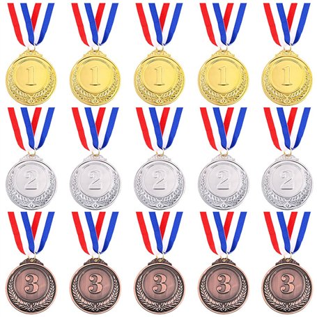 Swpeet Lot de 15 médailles de récompense en métal avec ruban de cou