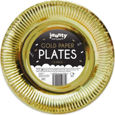 Lot de 15 assiettes en papier rondes dorées (diamètre 22